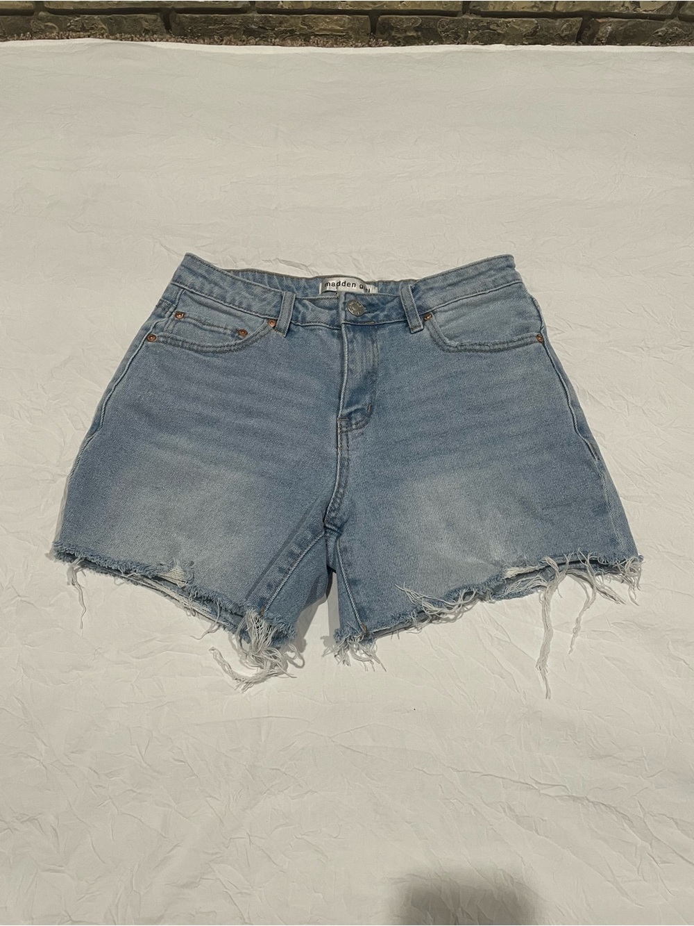 High-Rise Light Blue Denim Cutoff Shorts - Madden Girl